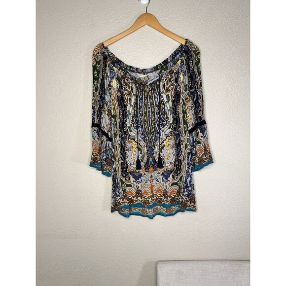 Soft Surroundings Peasant Shirt Womens Large Multicolor Paisley Boho 2AQ94 - Picture 2 of 8